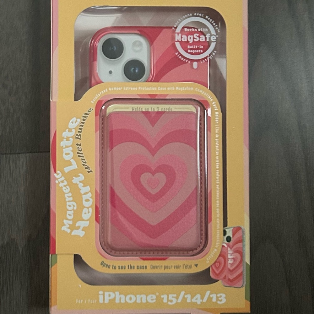Heart Magsafe Wallet and Phone Case for iPhone 15/14/13.